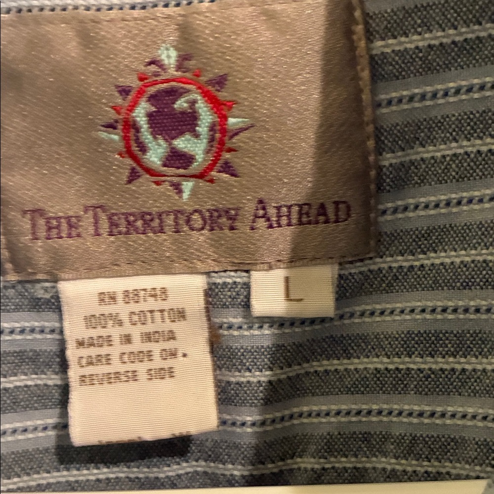 The Territory Ahead Blue and White Striped Cotton Shirt